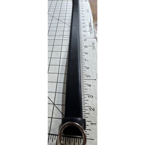 Tommy Hilfiger Black Faux Leather Silver Circle Logo Buckle Belt Women Medium - Picture 6 of 8